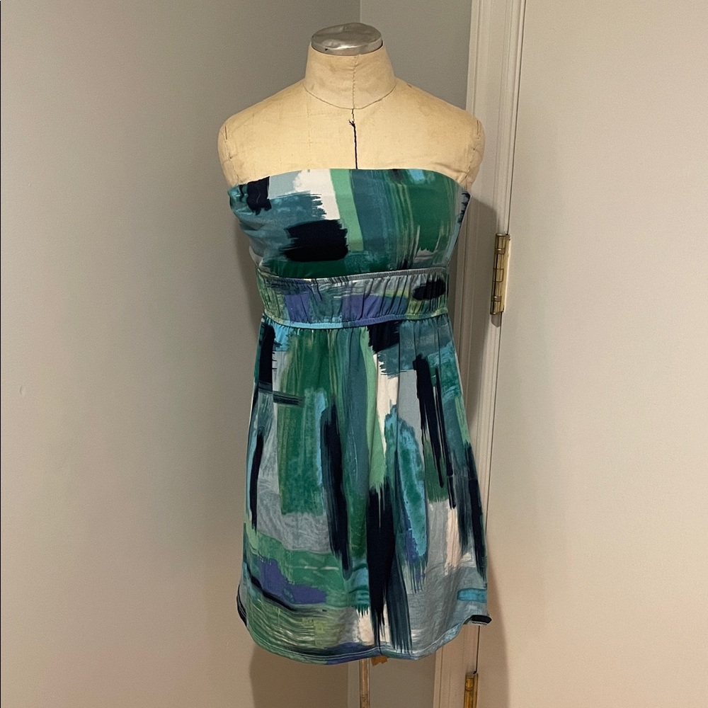 AUW Strapless Blue and Green Dress Size Small